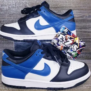 Nike Dunk Low Sneakers Leather DH9765-104 White Blue Black Youth Size 7