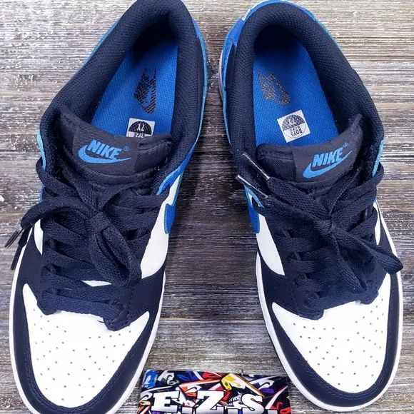 Nike Dunk Low Sneakers Leather DH9765-104 White Blue Black Youth Size 7