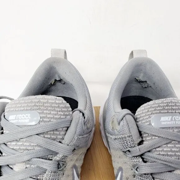 Nike React Infinity Run Flyknit Shoes Mens 9 Grey Lace Up Low Sneakers