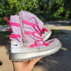 Nike Rosherun Hi Sneakerboot Girls 12 Silver Pink Comfy Faux Leather Snow Boots