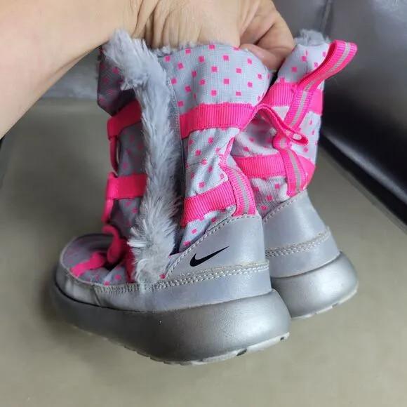 Nike Rosherun Hi Sneakerboot Girls 12 Silver Pink Comfy Faux Leather Snow Boots