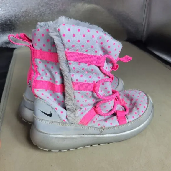 Nike Rosherun Hi Sneakerboot Girls 12 Silver Pink Comfy Faux Leather Snow Boots