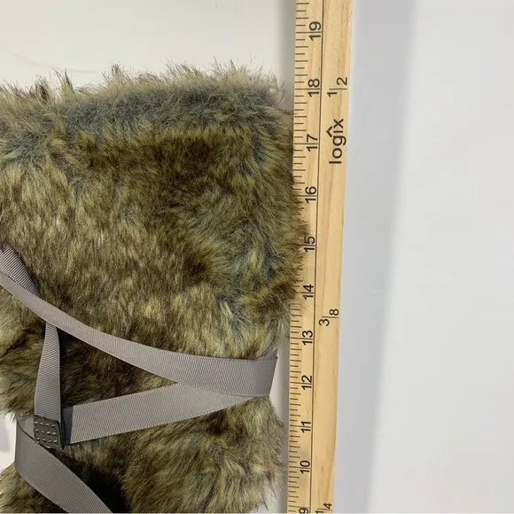 Nina Faux Fur Tall Boots Women’s Sz 6 Ribbon Detail Sexy Gray Taupe Side Zip