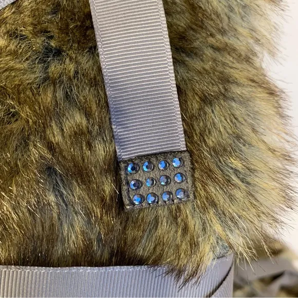 Nina Faux Fur Tall Boots Women’s Sz 6 Ribbon Detail Sexy Gray Taupe Side Zip