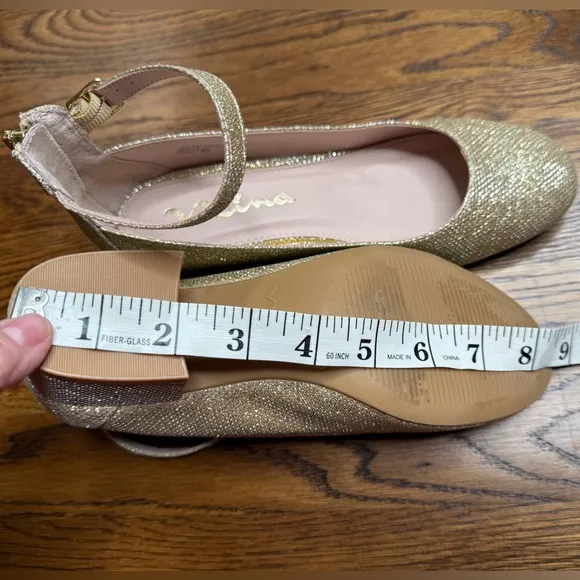 Nina Girl’s Linnie Gold Sparkle Ankle Strap Heels