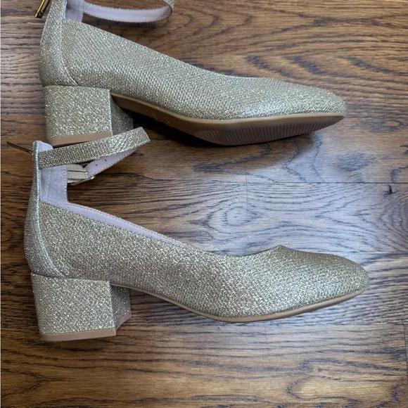 Nina Girl’s Linnie Gold Sparkle Ankle Strap Heels