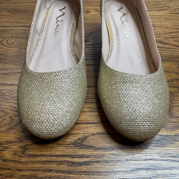 Nina Girl’s Linnie Gold Sparkle Ankle Strap Heels