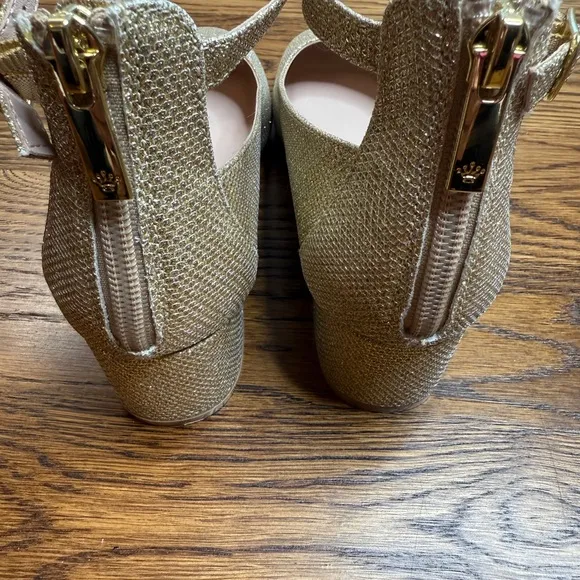 Nina Girl’s Linnie Gold Sparkle Ankle Strap Heels