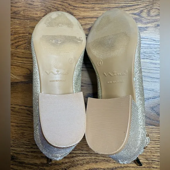 Nina Girl’s Linnie Gold Sparkle Ankle Strap Heels