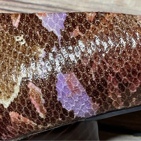Nine &amp; Co. Kendri Python Snake Print Heels Pink Brown Purple Cream Gold 8.5