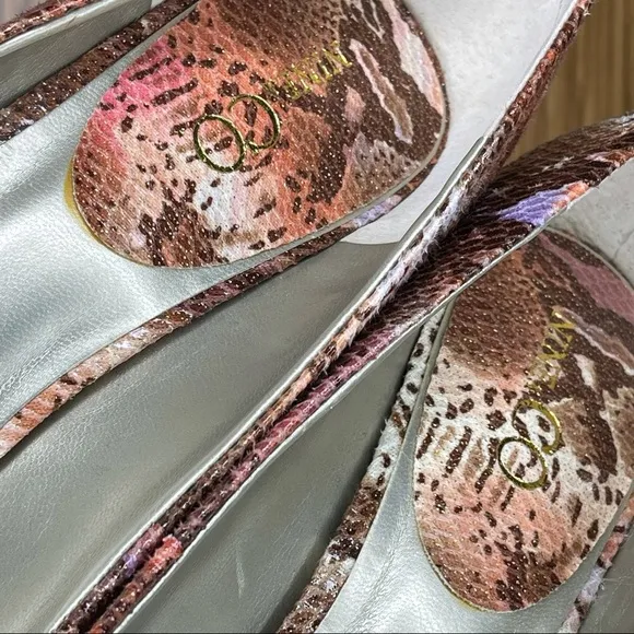 Nine &amp; Co. Kendri Python Snake Print Heels Pink Brown Purple Cream Gold 8.5