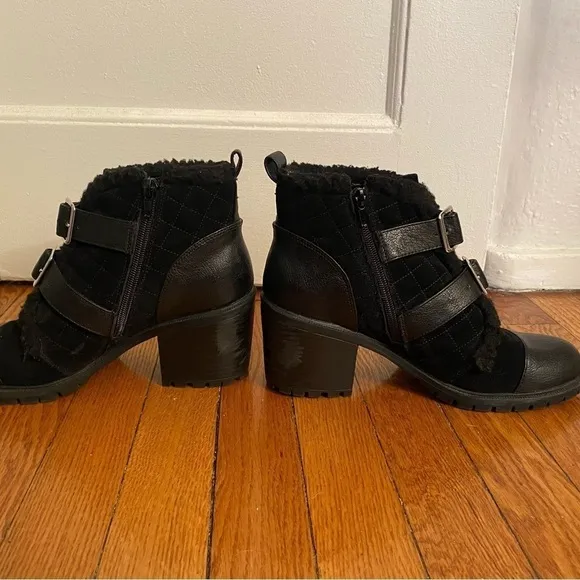 Nine West Iskaro Black leather and Faux Fur Boots Size 9.5