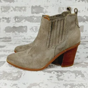 Nine West Mayley Grey Vegan Suede Block Heel Pull On Ankle Boots T243