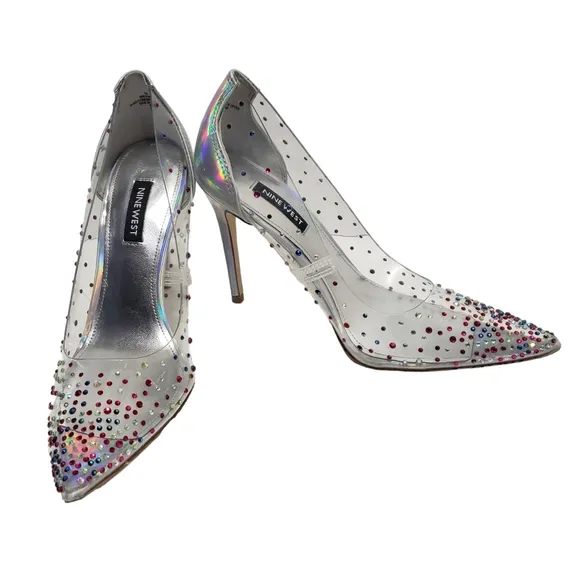 Nine West Women's Transparent Rhinestone Pump Heels Shoes