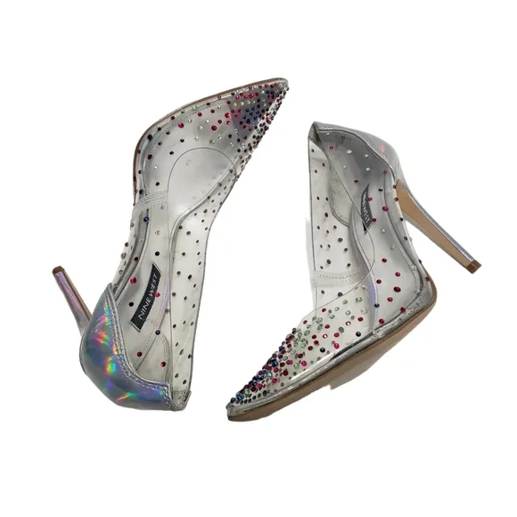 Nine West Women's Transparent Rhinestone Pump Heels Shoes