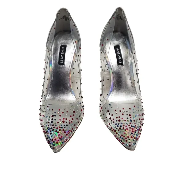 Nine West Women's Transparent Rhinestone Pump Heels Shoes