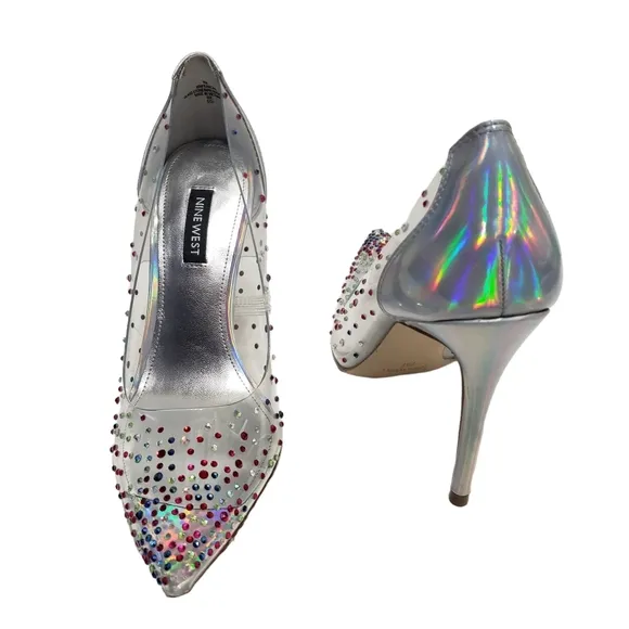 Nine West Women's Transparent Rhinestone Pump Heels Shoes