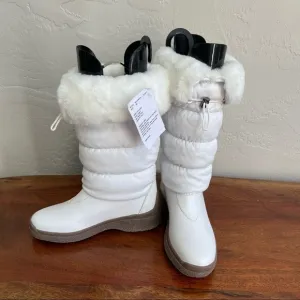 NIS White Winter Knee high Boots with Faux Fur Trim New!