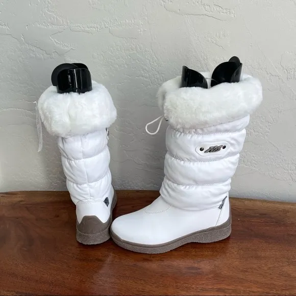 NIS White Winter Knee high Boots with Faux Fur Trim New!