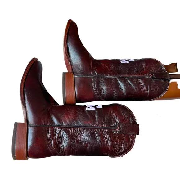 Nocona Collegiate Western Boot with Black Cherry Goat Foot, Wide Square Toe 9D