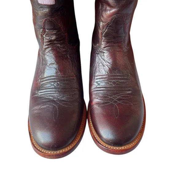 Nocona Collegiate Western Boot with Black Cherry Goat Foot, Wide Square Toe 9D