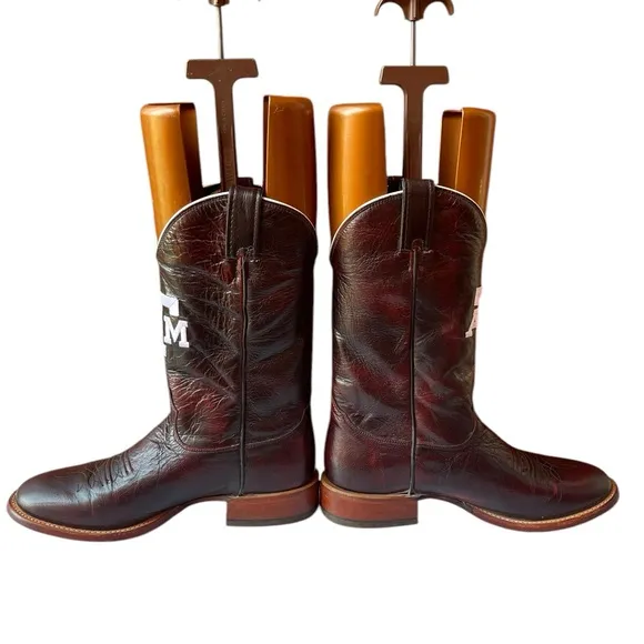 Nocona Collegiate Western Boot with Black Cherry Goat Foot, Wide Square Toe 9D