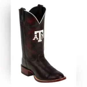 Nocona Collegiate Western Boot with Black Cherry Goat Foot, Wide Square Toe 9D