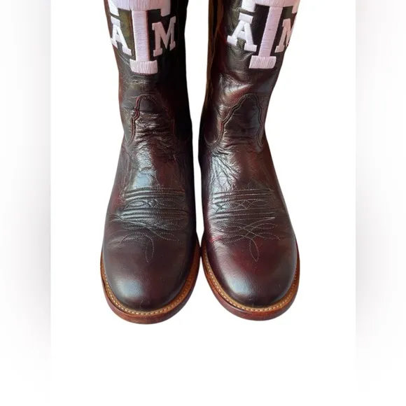 Nocona Collegiate Western Boot with Black Cherry Goat Foot, Wide Square Toe 9D