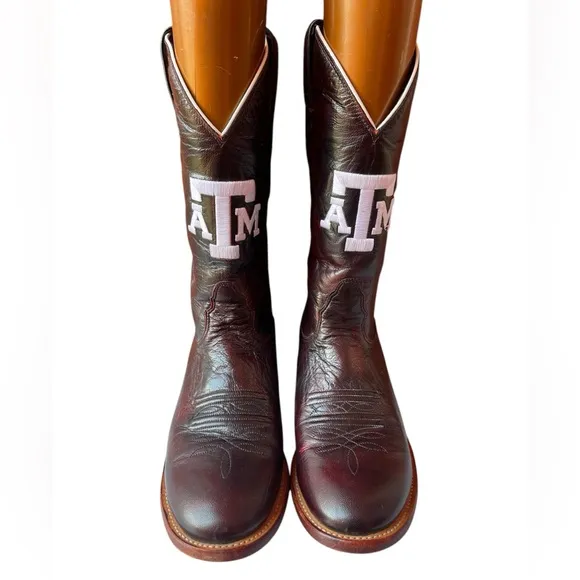 Nocona Collegiate Western Boot with Black Cherry Goat Foot, Wide Square Toe 9D