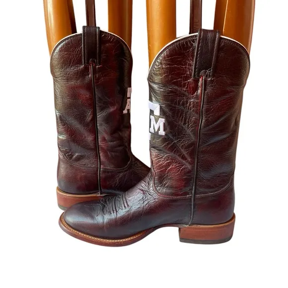Nocona Collegiate Western Boot with Black Cherry Goat Foot, Wide Square Toe 9D