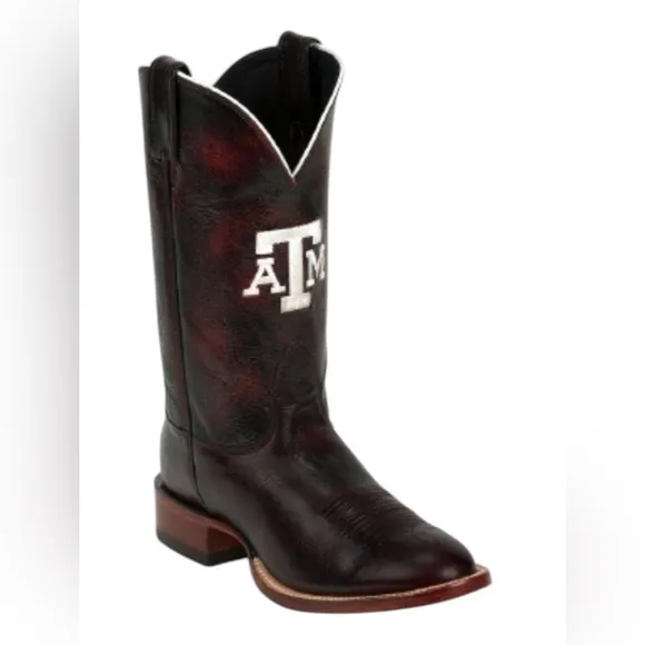 Nocona Collegiate Western Boot with Black Cherry Goat Foot, Wide Square Toe 9D