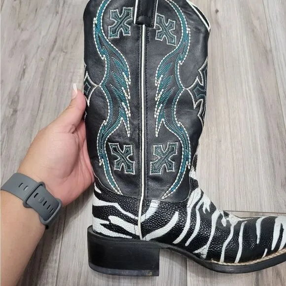 Nocona ladies safari rancher boots white tiger ray foot sz 5 can fit 5 1/2