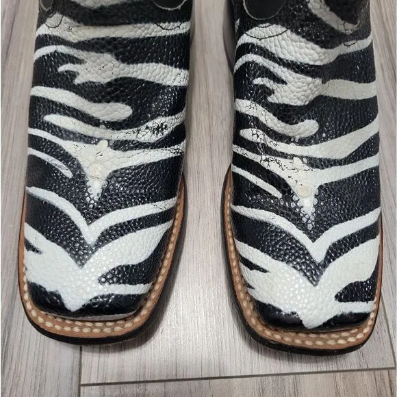 Nocona ladies safari rancher boots white tiger ray foot sz 5 can fit 5 1/2