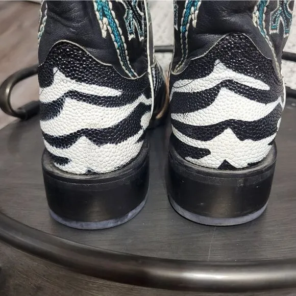 Nocona ladies safari rancher boots white tiger ray foot sz 5 can fit 5 1/2
