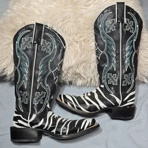 Nocona ladies safari rancher boots white tiger ray foot sz 5 can fit 5 1/2