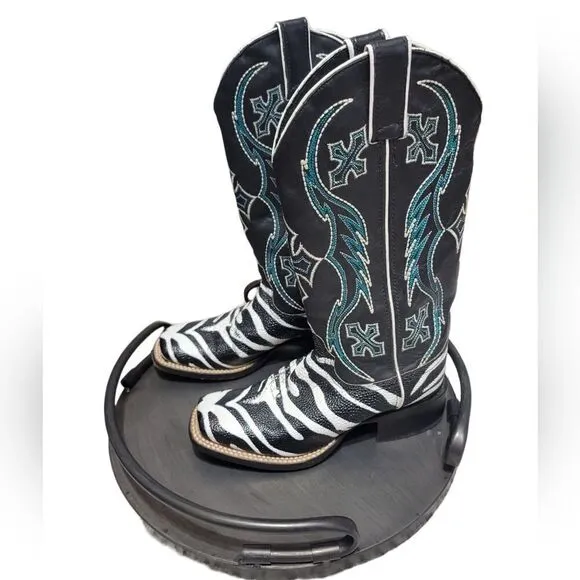 Nocona ladies safari rancher boots white tiger ray foot sz 5 can fit 5 1/2