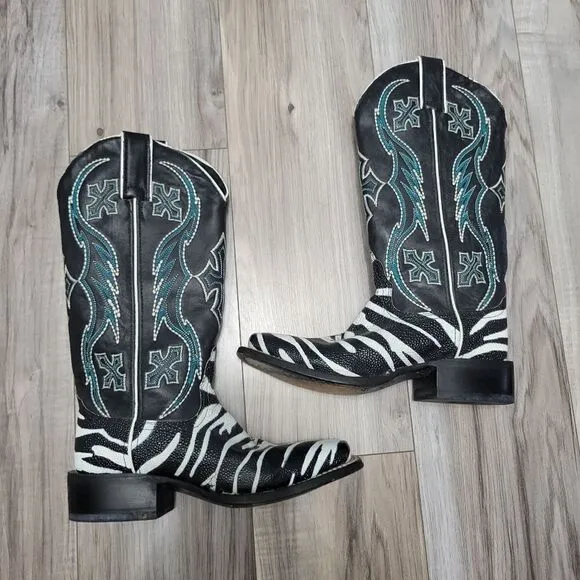 Nocona ladies safari rancher boots white tiger ray foot sz 5 can fit 5 1/2