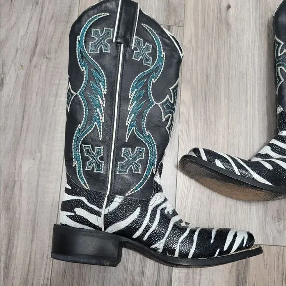 Nocona ladies safari rancher boots white tiger ray foot sz 5 can fit 5 1/2
