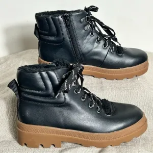 Nordstrom Rack NWOB CHIARA Black Lace Up Faux Fur Lined Lug Boots- Size 7