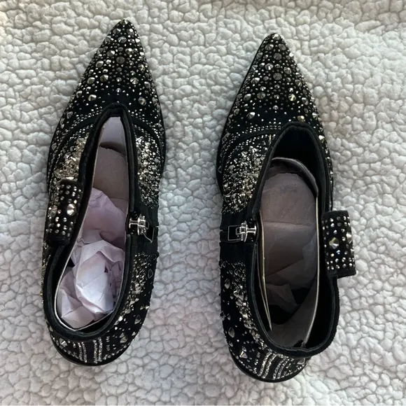 NWB Black Rhinestone Crystal Studded Cowboy Bling Ankle Boots by ISNOM Sz: 6