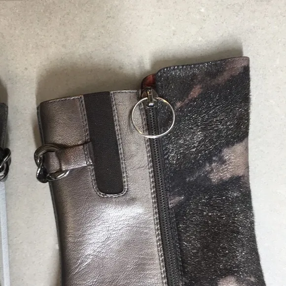 NWB  Donald Pliner short boots 8 Pewter fur animal print booties