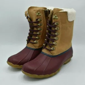 NWB Sperry Womens Size 8 M Saltwater Tall Leather Cozy Tan Duck Boots STS85401