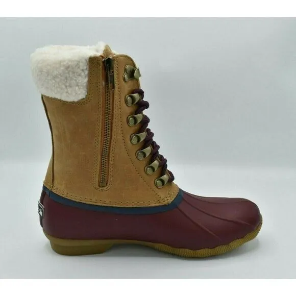 NWB Sperry Womens Size 8 M Saltwater Tall Leather Cozy Tan Duck Boots STS85401