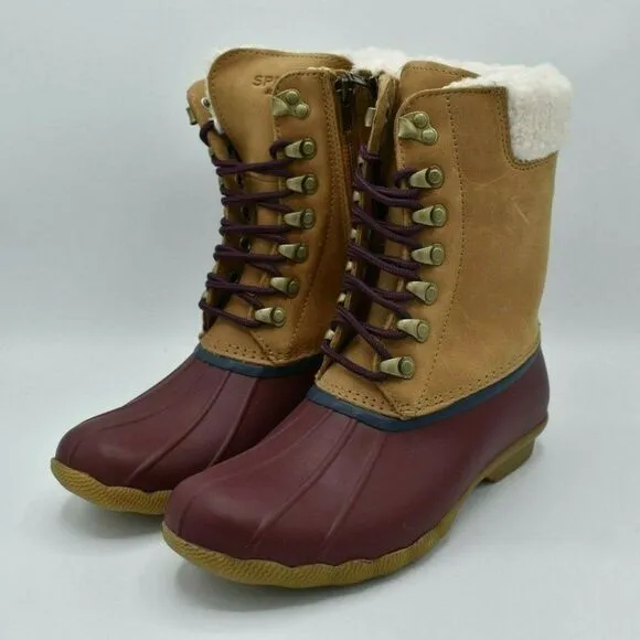 NWB Sperry Womens Size 8 M Saltwater Tall Leather Cozy Tan Duck Boots STS85401