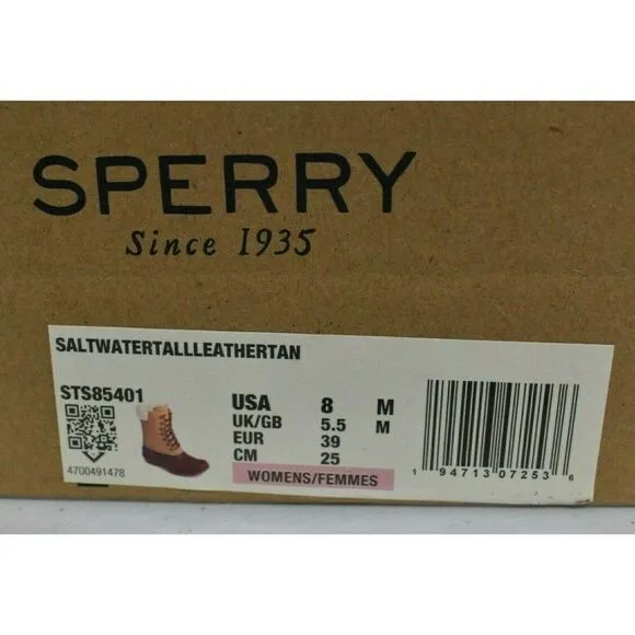 NWB Sperry Womens Size 8 M Saltwater Tall Leather Cozy Tan Duck Boots STS85401