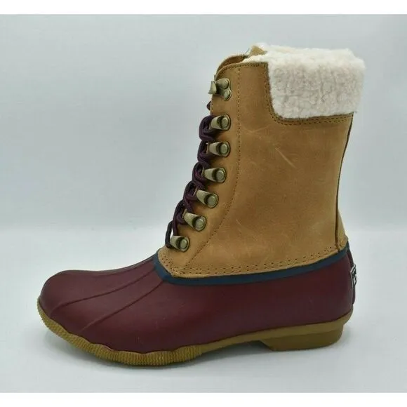 NWB Sperry Womens Size 8 M Saltwater Tall Leather Cozy Tan Duck Boots STS85401