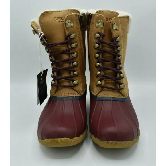 NWB Sperry Womens Size 8 M Saltwater Tall Leather Cozy Tan Duck Boots STS85401