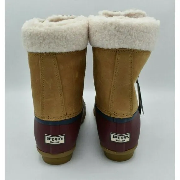 NWB Sperry Womens Size 8 M Saltwater Tall Leather Cozy Tan Duck Boots STS85401