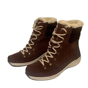 NWOB Aetrex Leather Jodie Boots in Wine Purple  w/  Faux Fur Lining -  Sz 10.5
