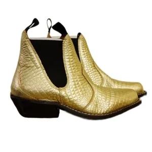 NWOB Free People Beau Gold Metallic Western Croc Embossed Boot Size 6